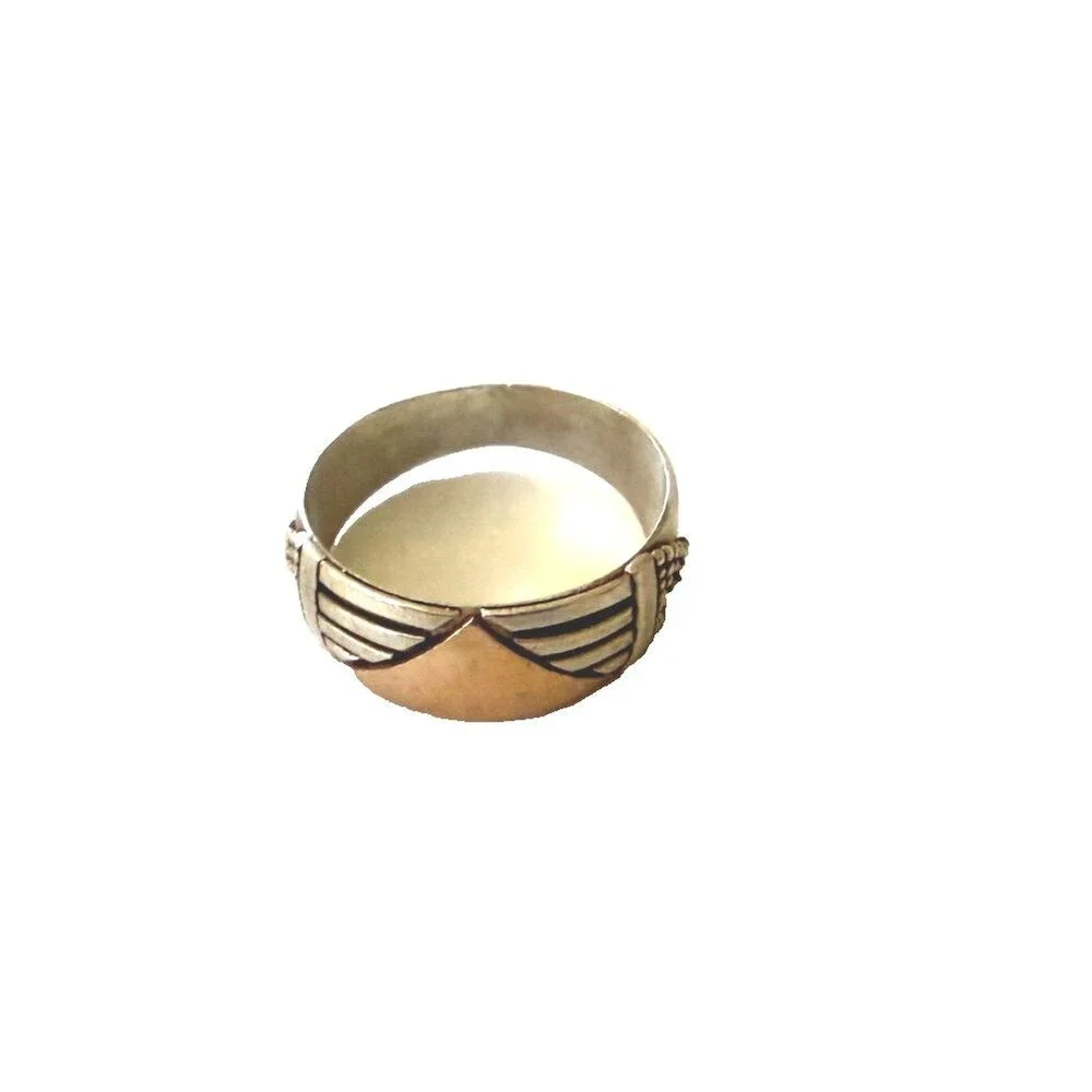 Sterling Silver with Copper Accent Inlay and Etched Detailing Band Ring Size 8.5